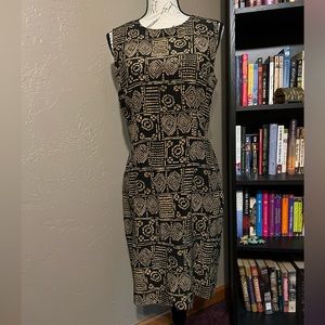 Vintage Casual Corner Black & Gold 100% Silk Classic Shift Dress